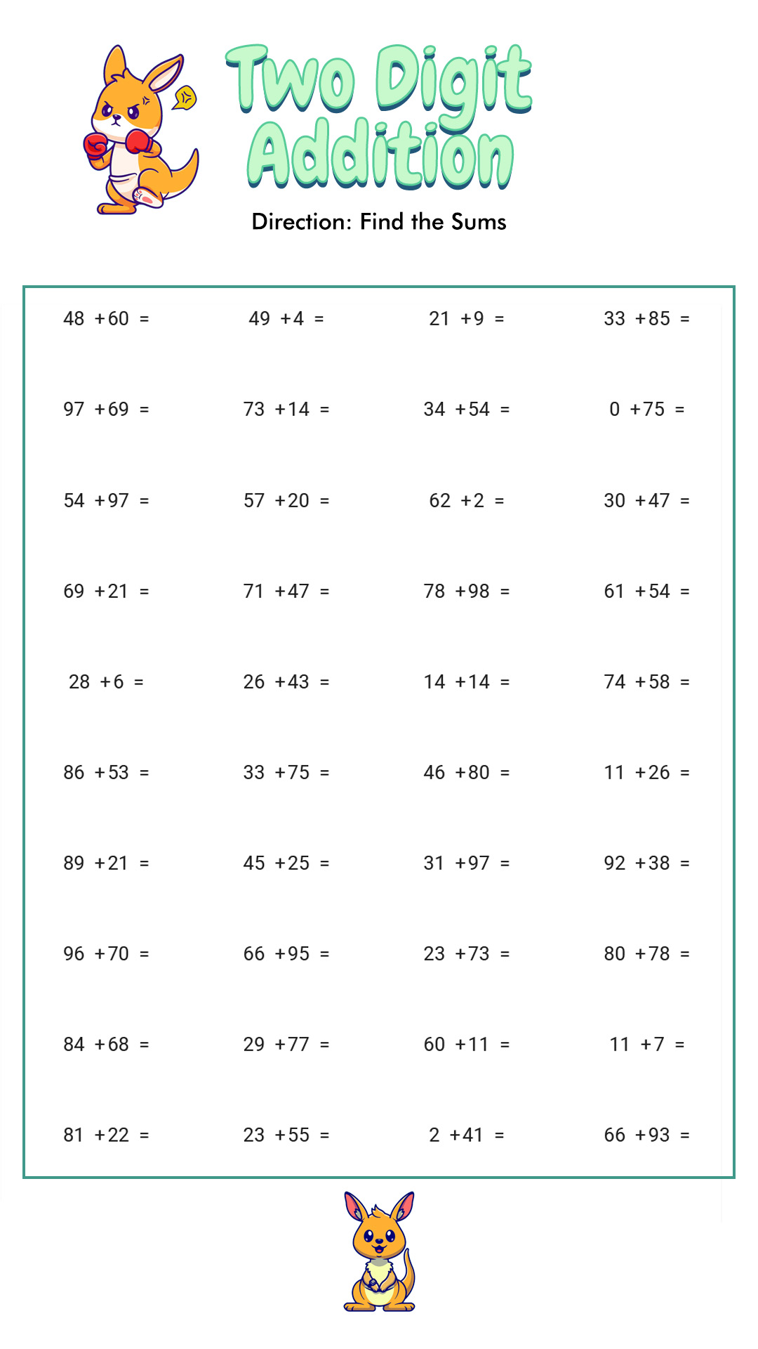 Two-Digit Math Addition Worksheets