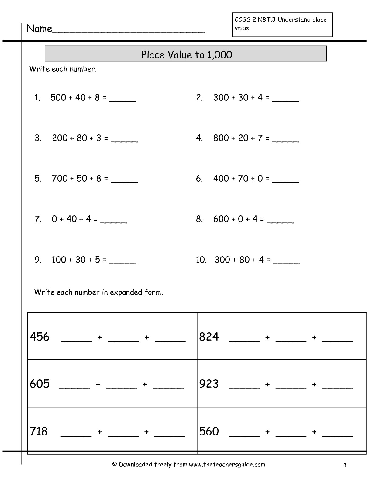 Writing Numbers In Expanded Form Worksheet