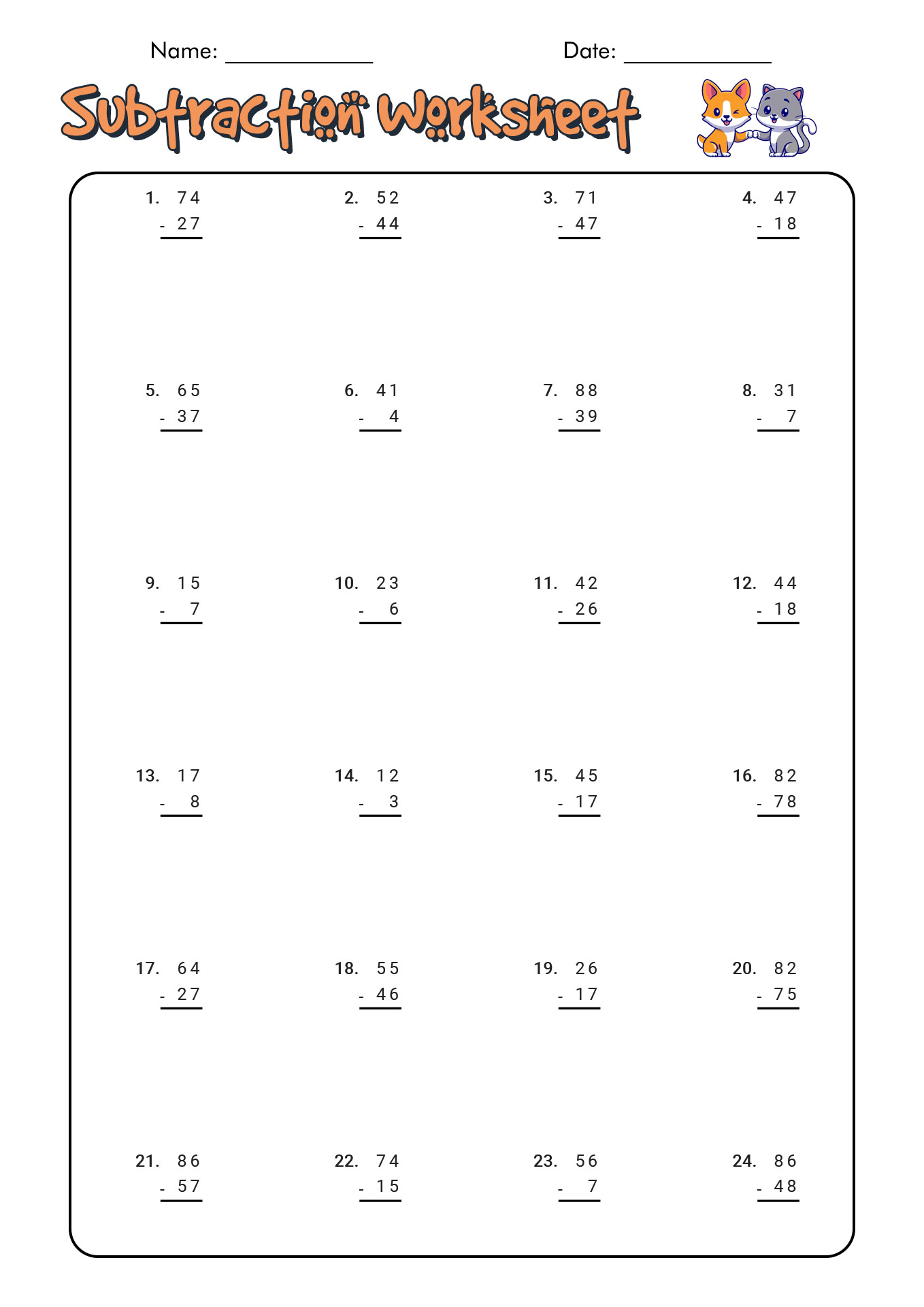 3rd Grade Math Subtraction Worksheets