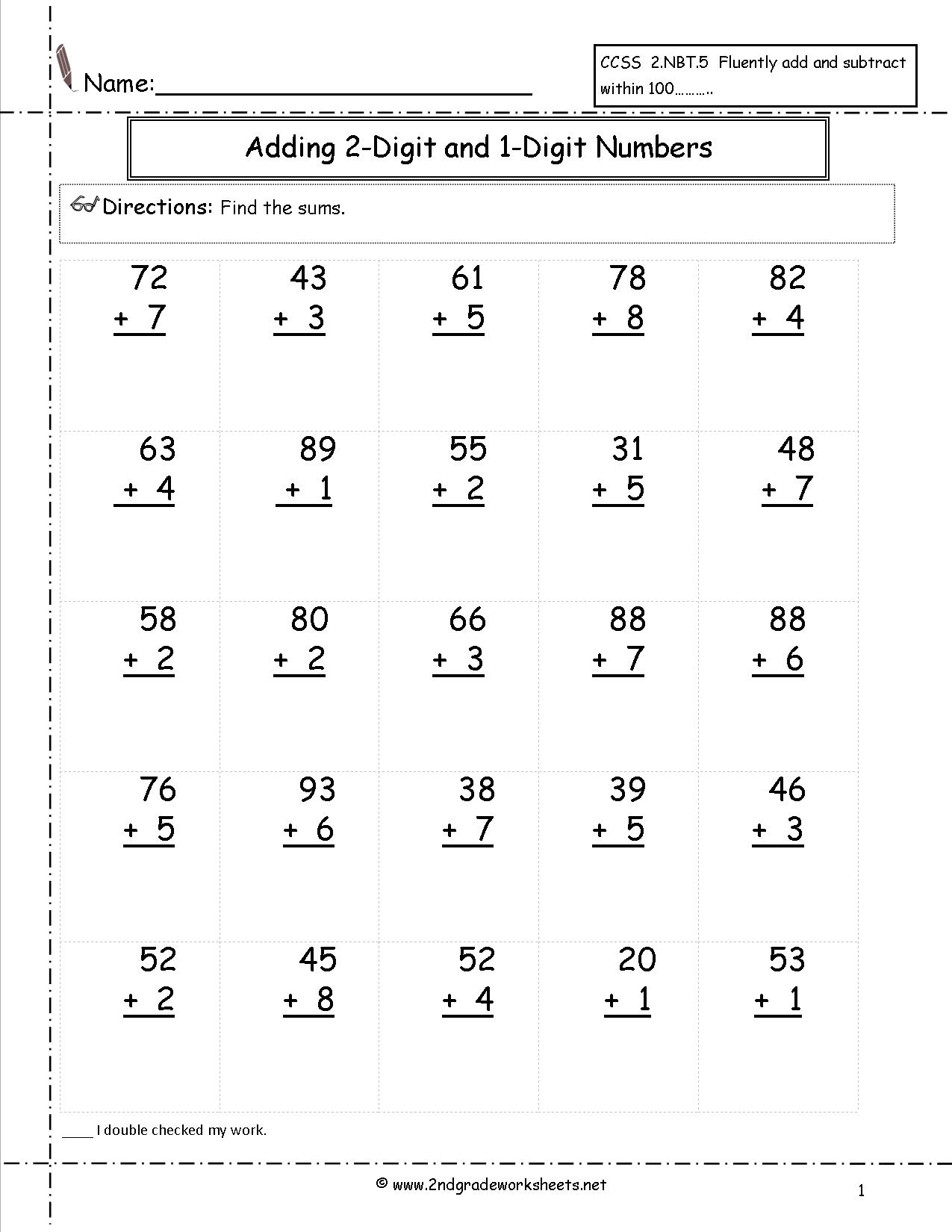 Adding 2-Digit Numbers Worksheet Image