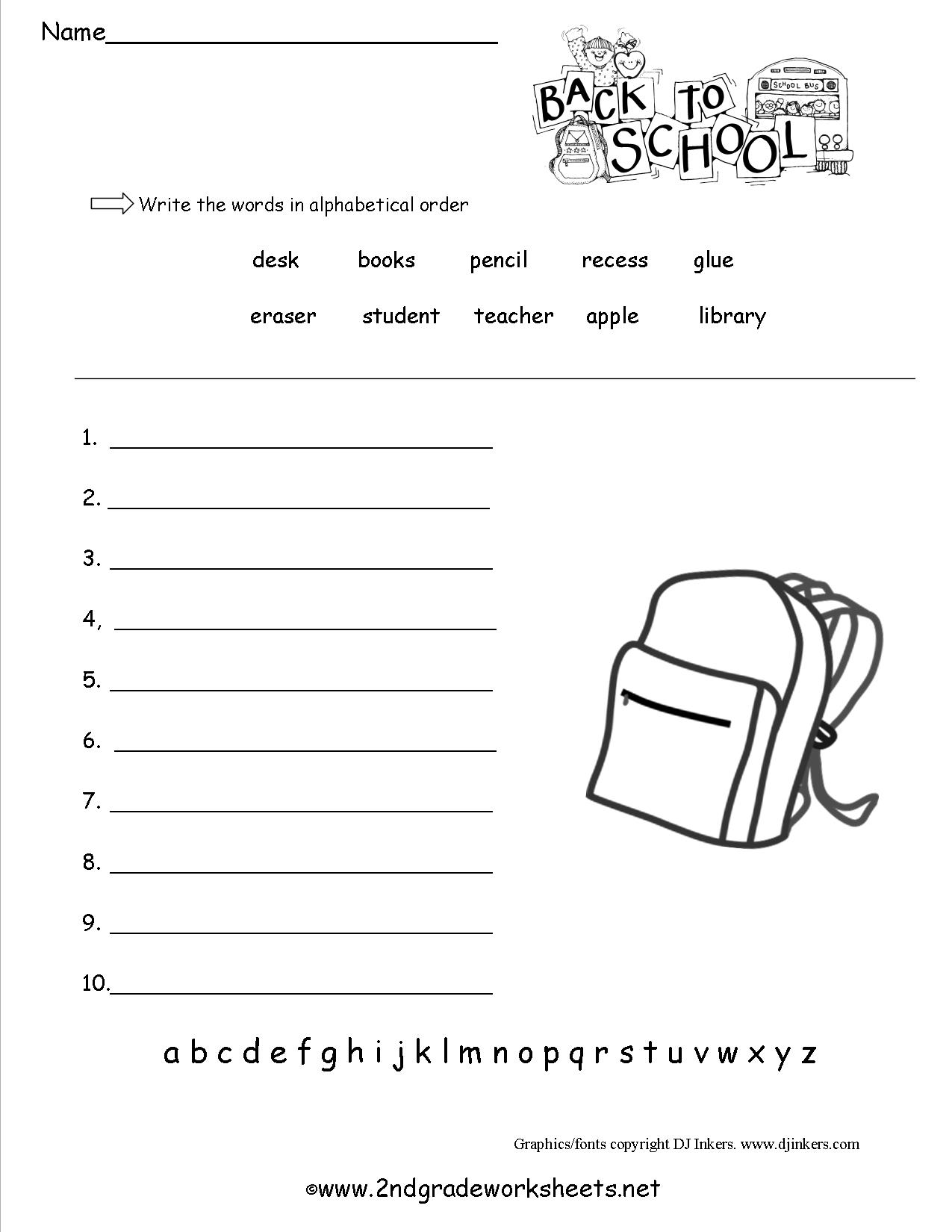 Back to School ABC Order Worksheets Image