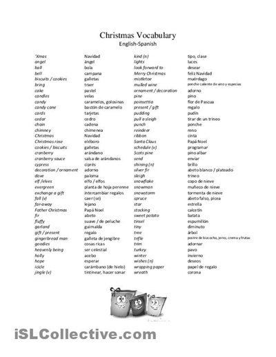 Christmas Vocabulary Word List Printable Image