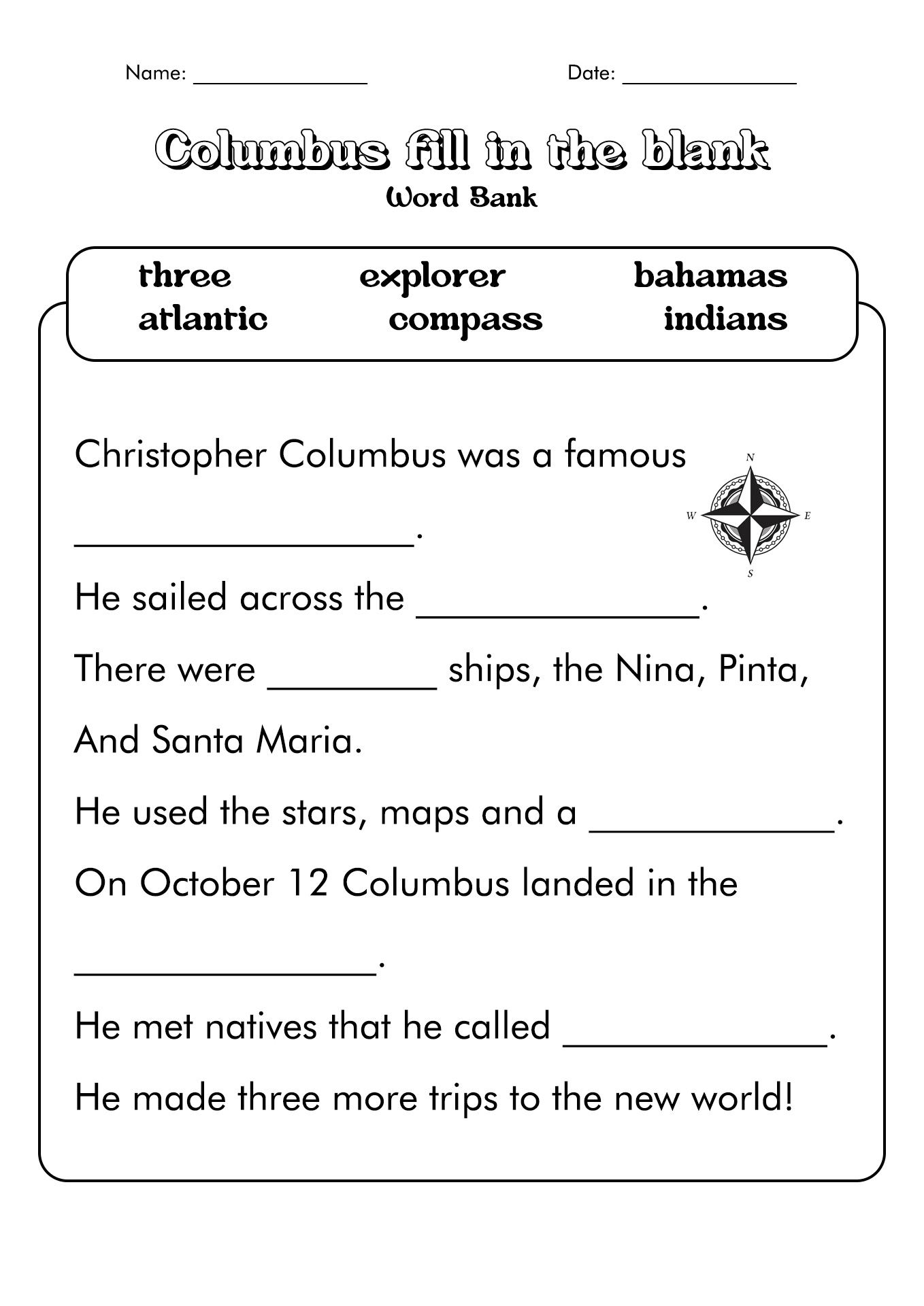 Christopher Columbus Day First Grade Image