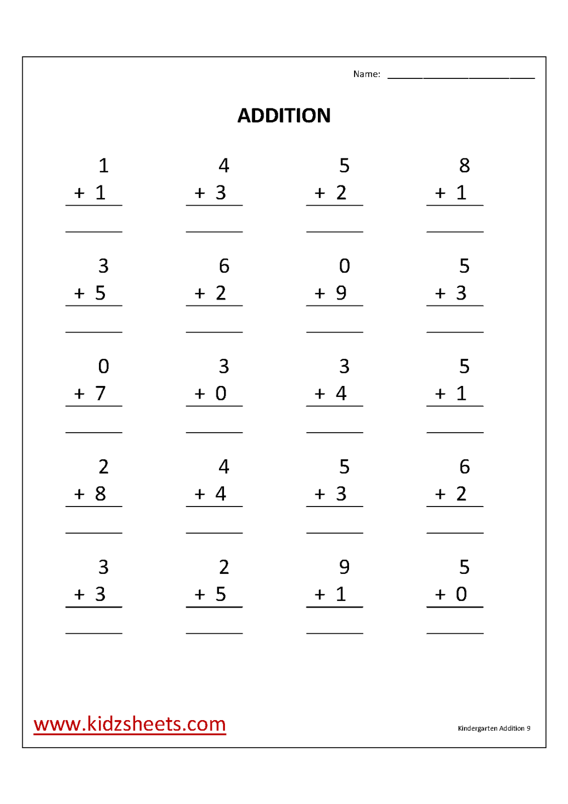 Free Printable Kindergarten Addition Worksheets Image