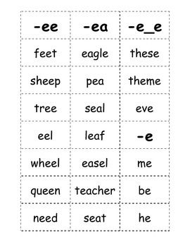 Long E Sound Word List Image