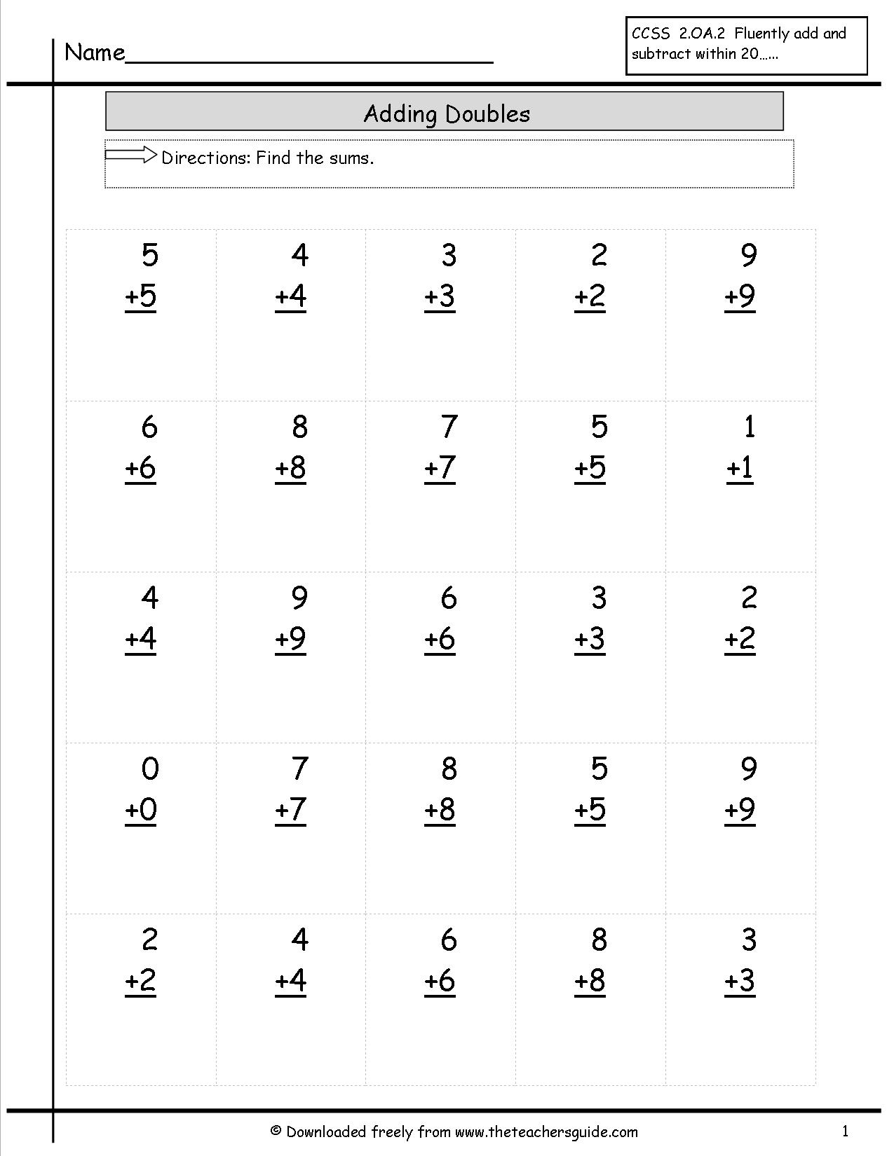 Math Addition Doubles Facts Worksheet Image