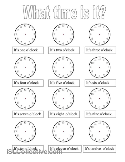 O Clock Telling Time Worksheets Image