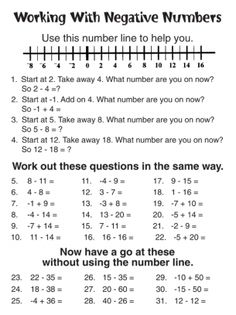 Positive and Negative Numbers Math Worksheets Image