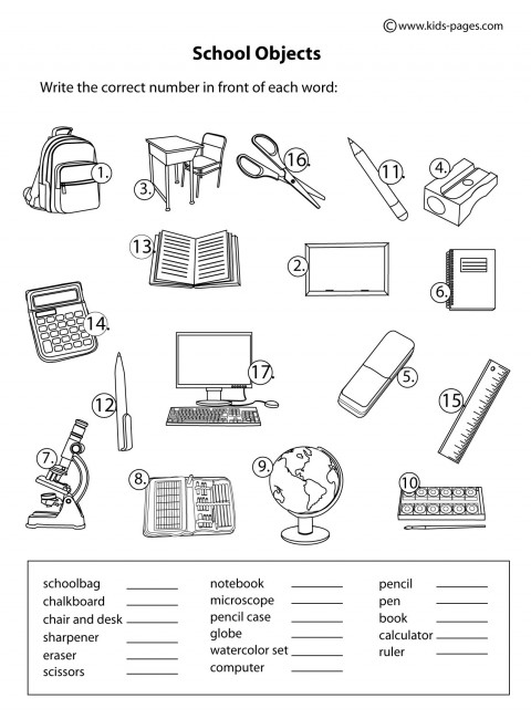 School Classroom Objects Worksheets Image
