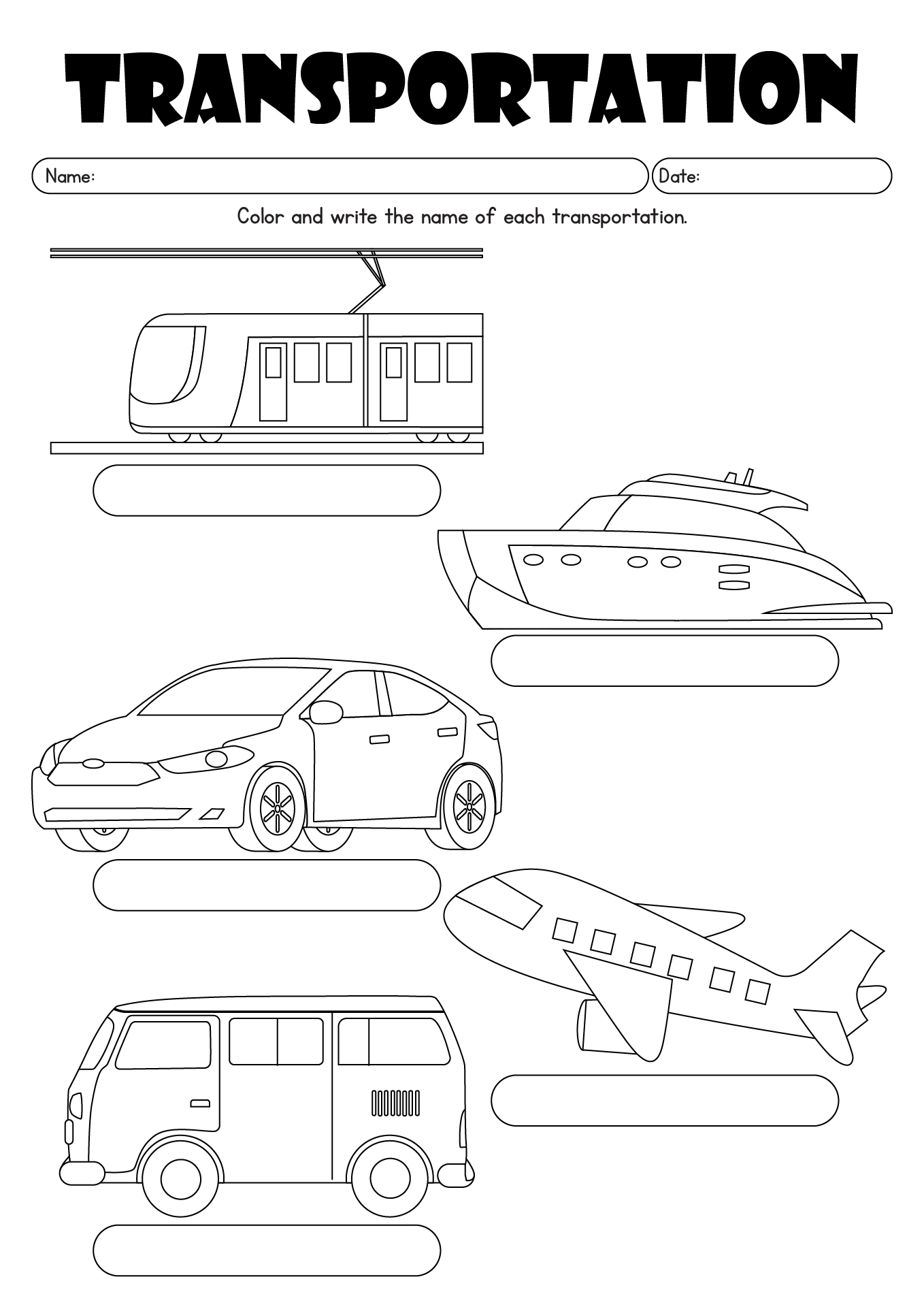 transportation homework for preschool