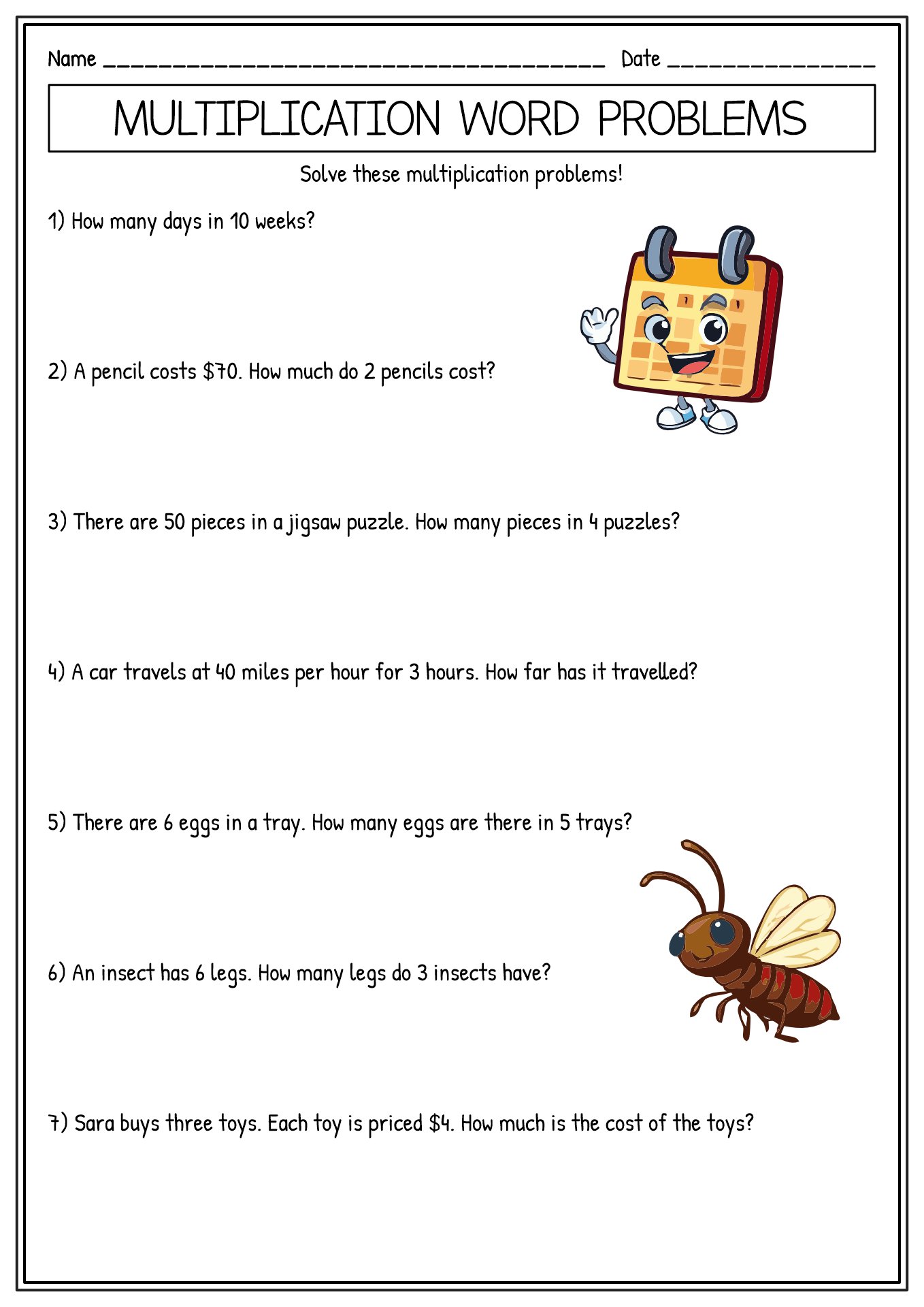 4th Grade Multiplication Word Problems Image
