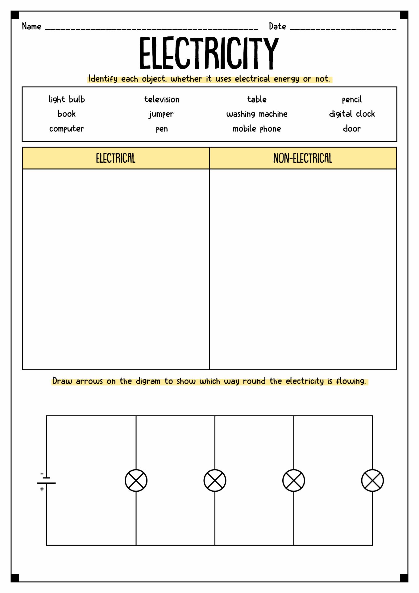 5th Grade Science Electricity Worksheets