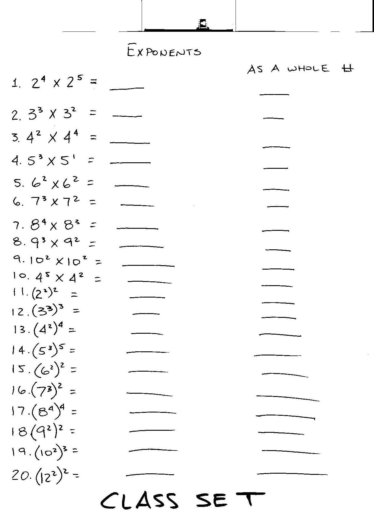 8th Grade Math Worksheets Exponents Image