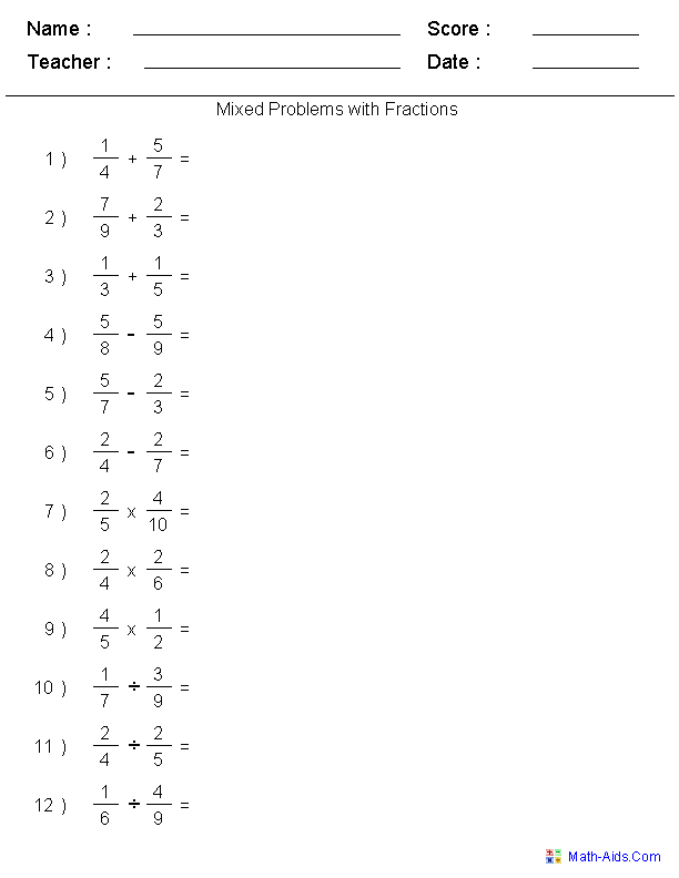 Adding and Dividing Fractions Worksheets Image