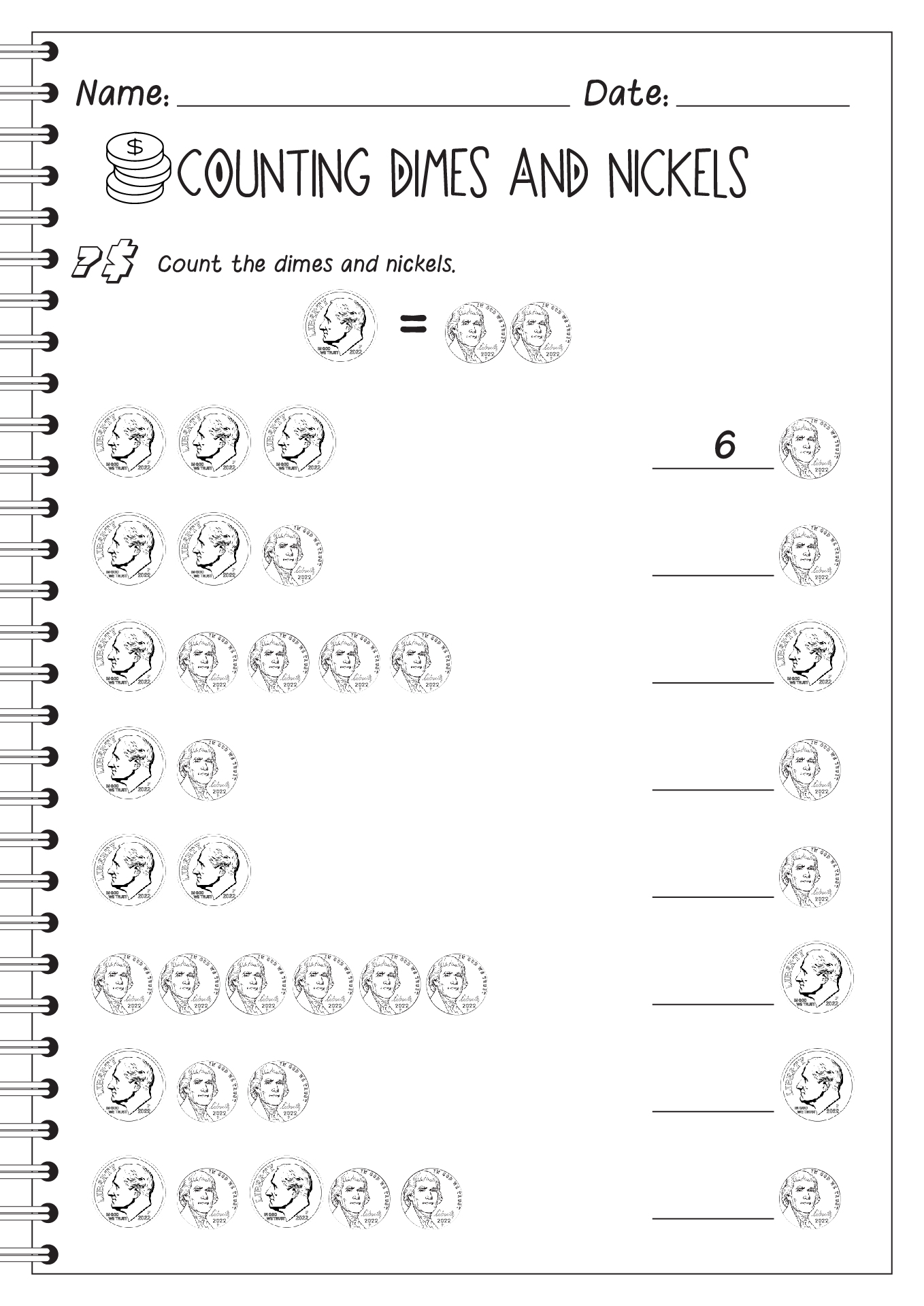 Counting Dimes and Nickels Worksheet