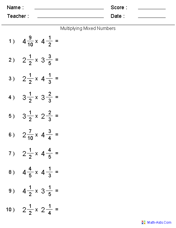 Dividing Fractions and Mixed Numbers Worksheets Image