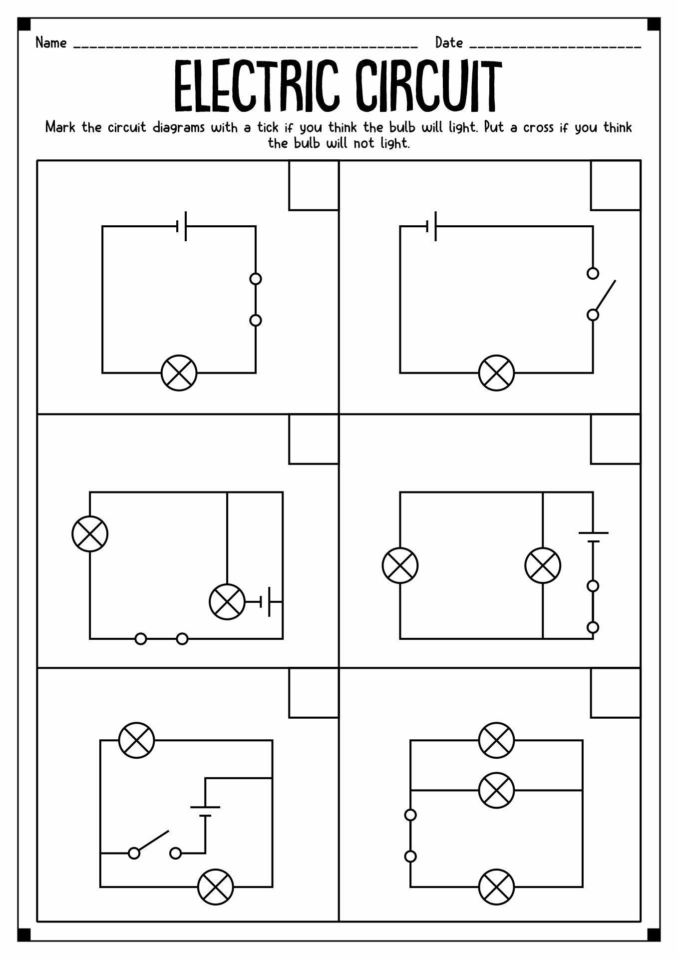 Simple Circuit Worksheets 4th Grade