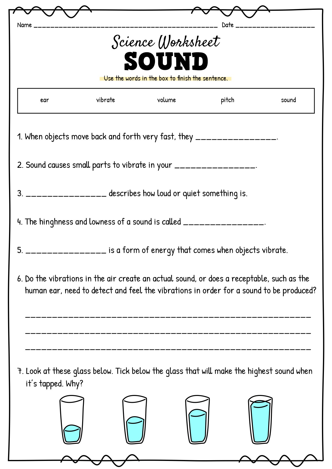 Elementary Science Sound Worksheets