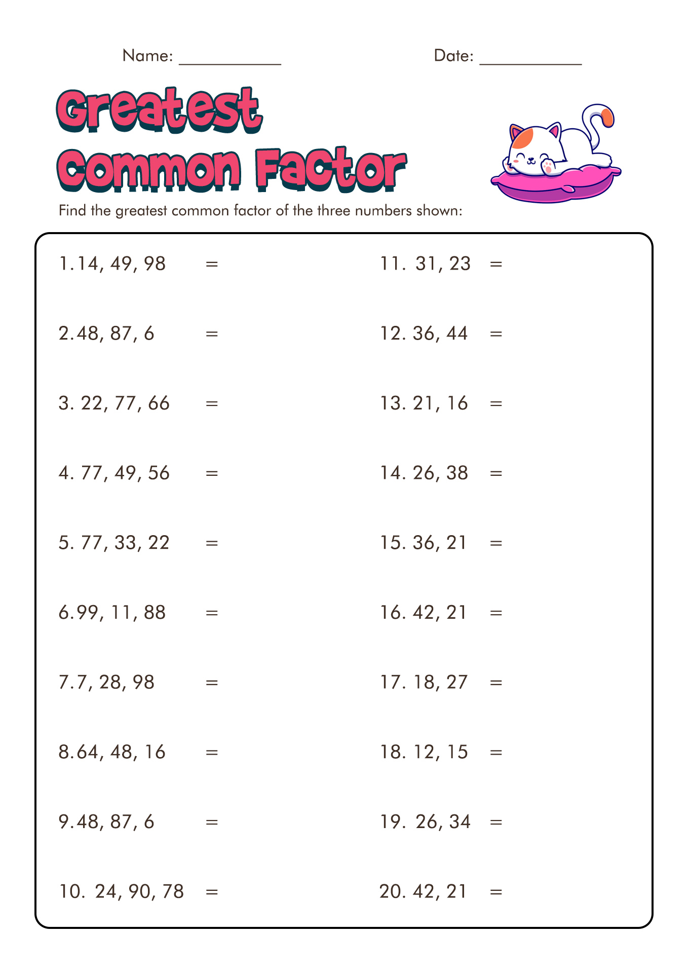 Factoring Greatest Common Factor Worksheet Image