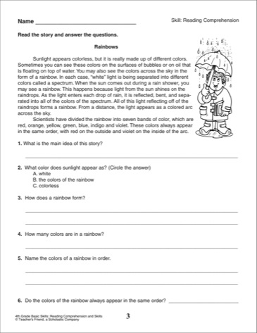 Free 4th Grade Reading Comprehension Worksheets
