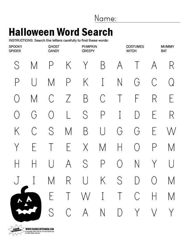 Free Printable Halloween Word Search Worksheets Image