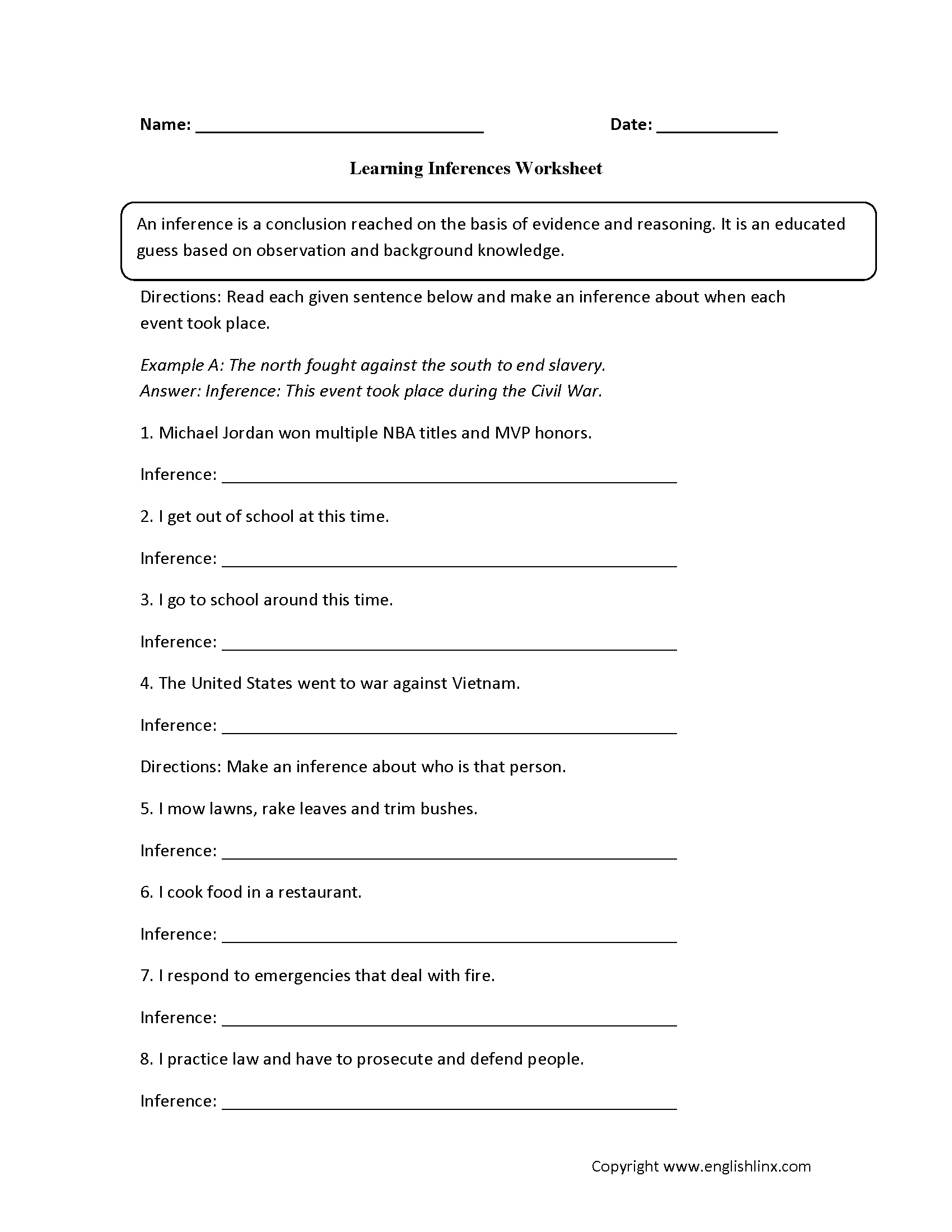 Inferences Worksheets for 7th Grade Image