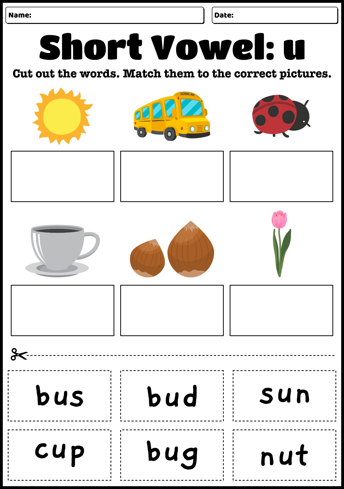 Kindergarten Short U Worksheets