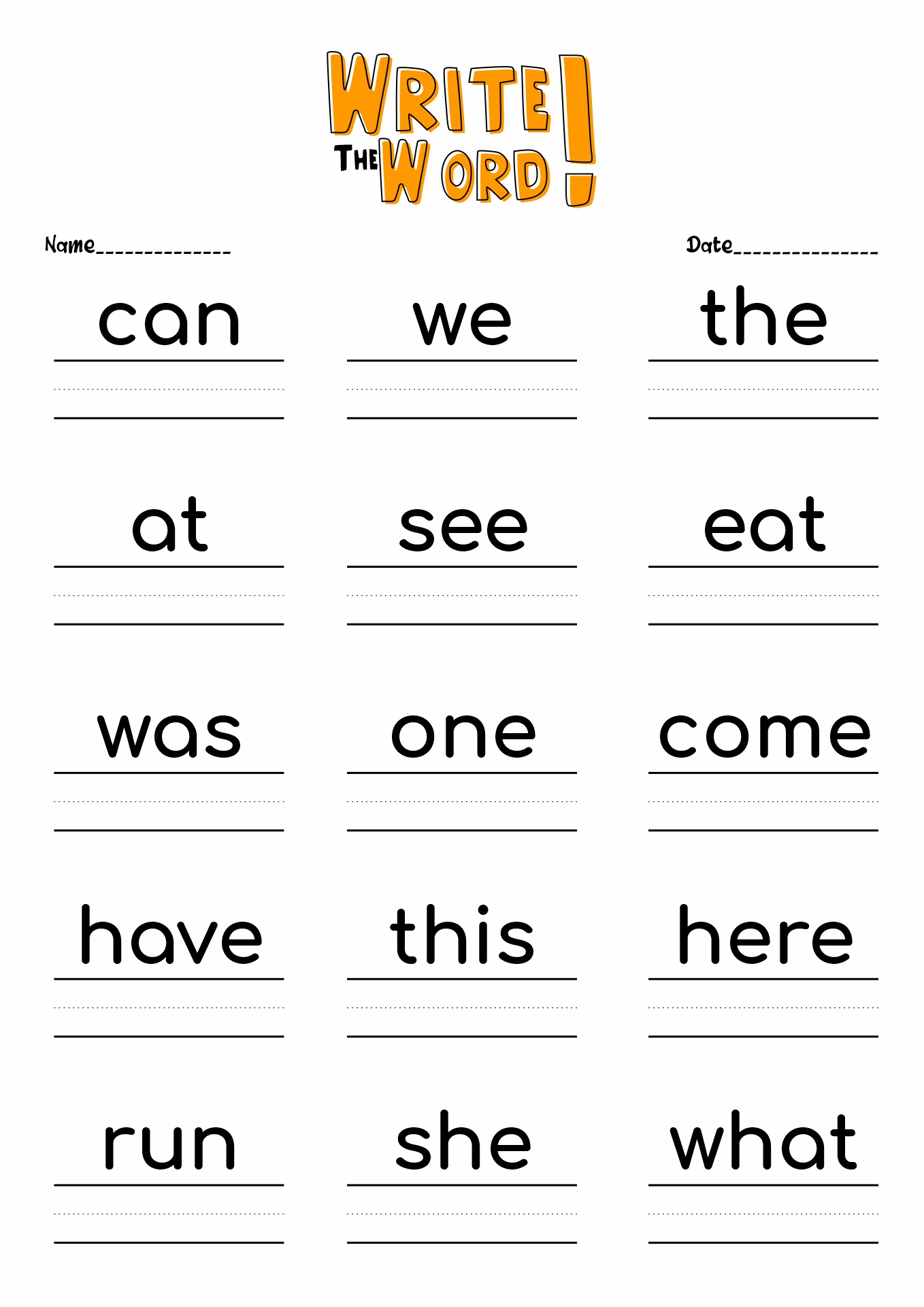 Kindergarten Sight Word Practice Image