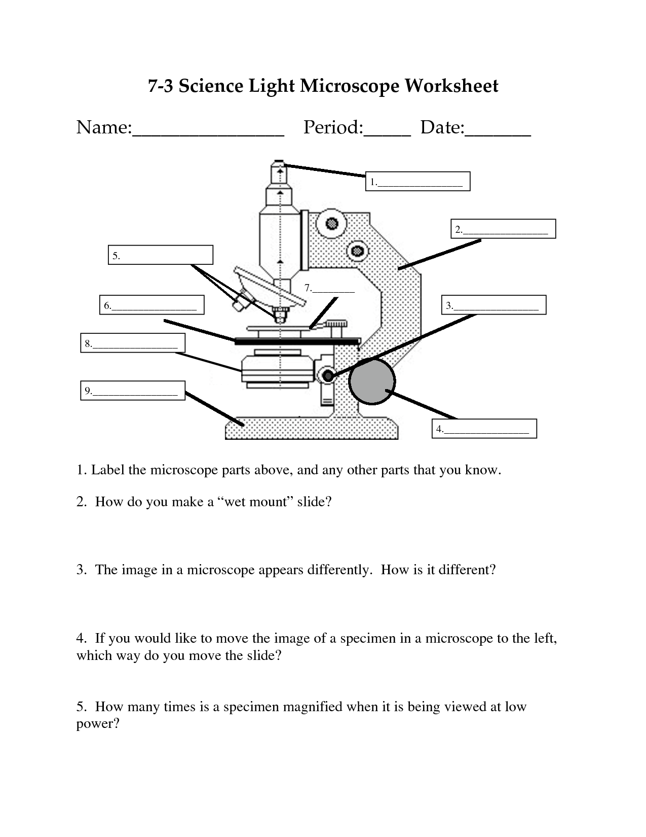 Label Microscope Parts Worksheet Image