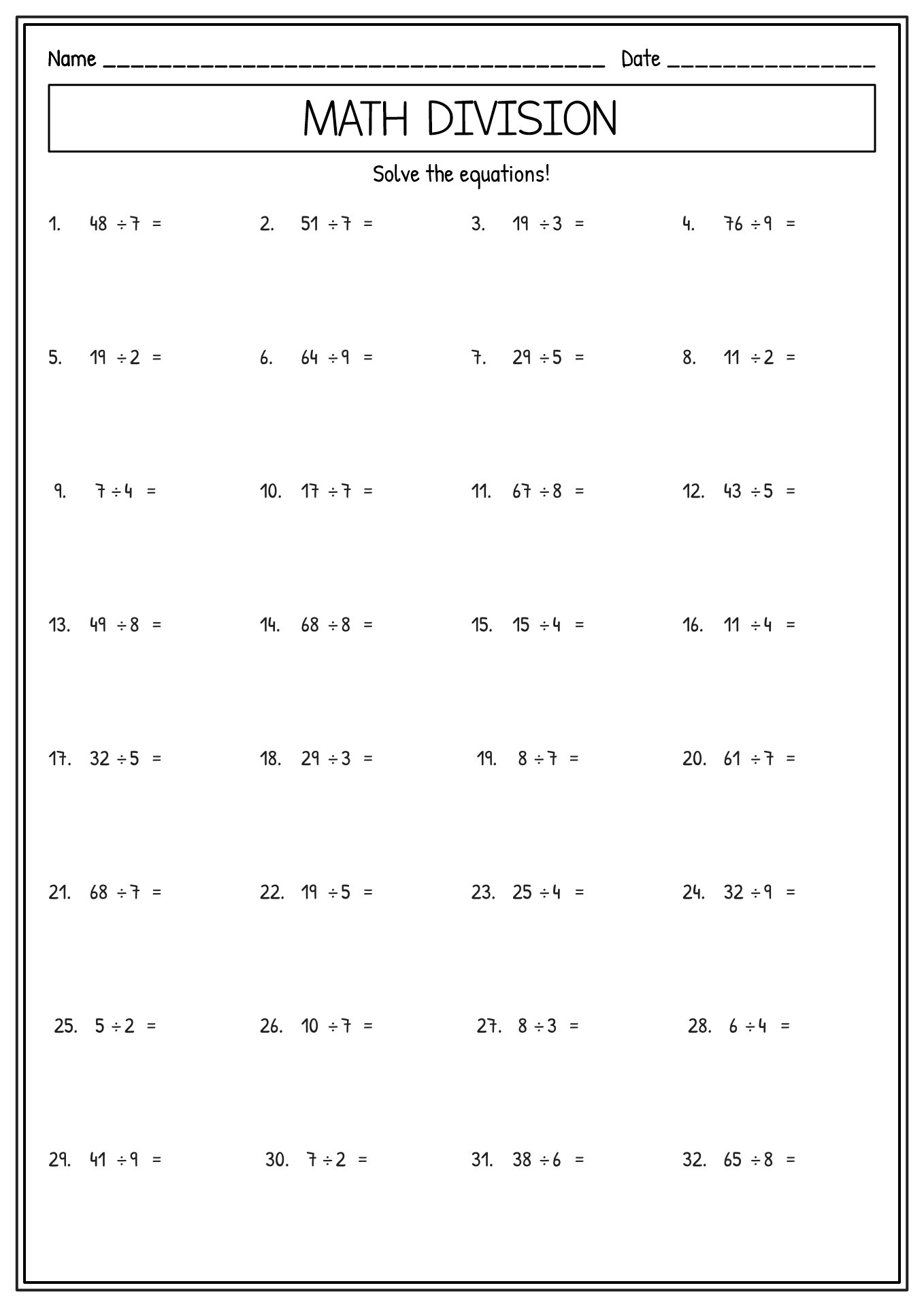 Minute Math Division Worksheets Image