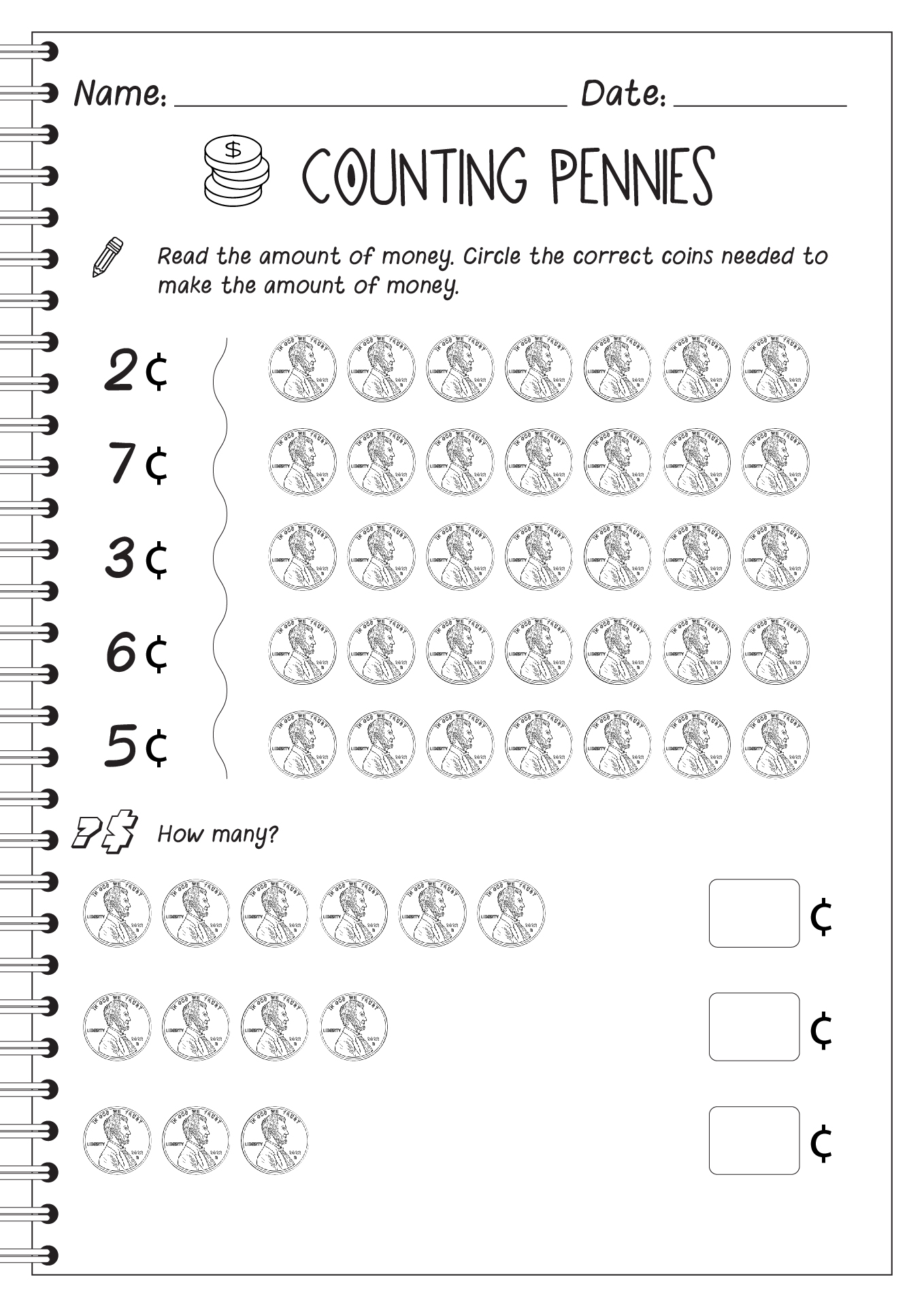 Penny Counting Worksheets Kindergarten