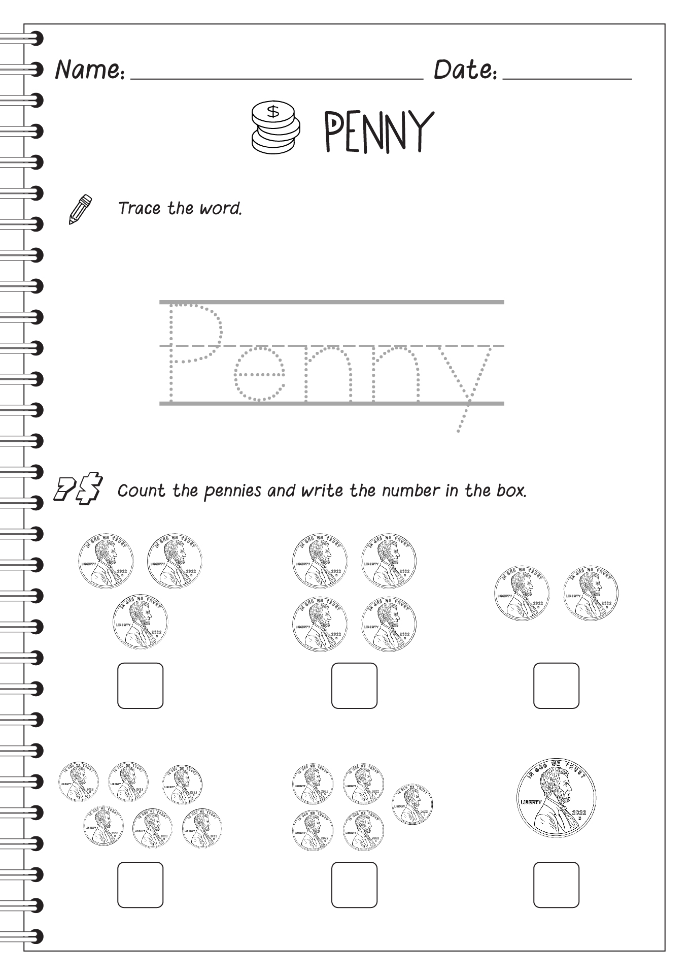 Penny Worksheet Kindergarten