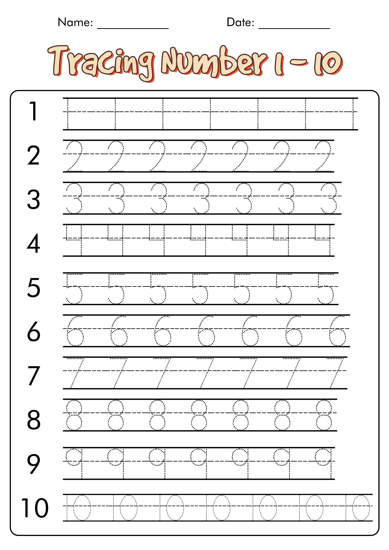Preschool Number Worksheets 1 10