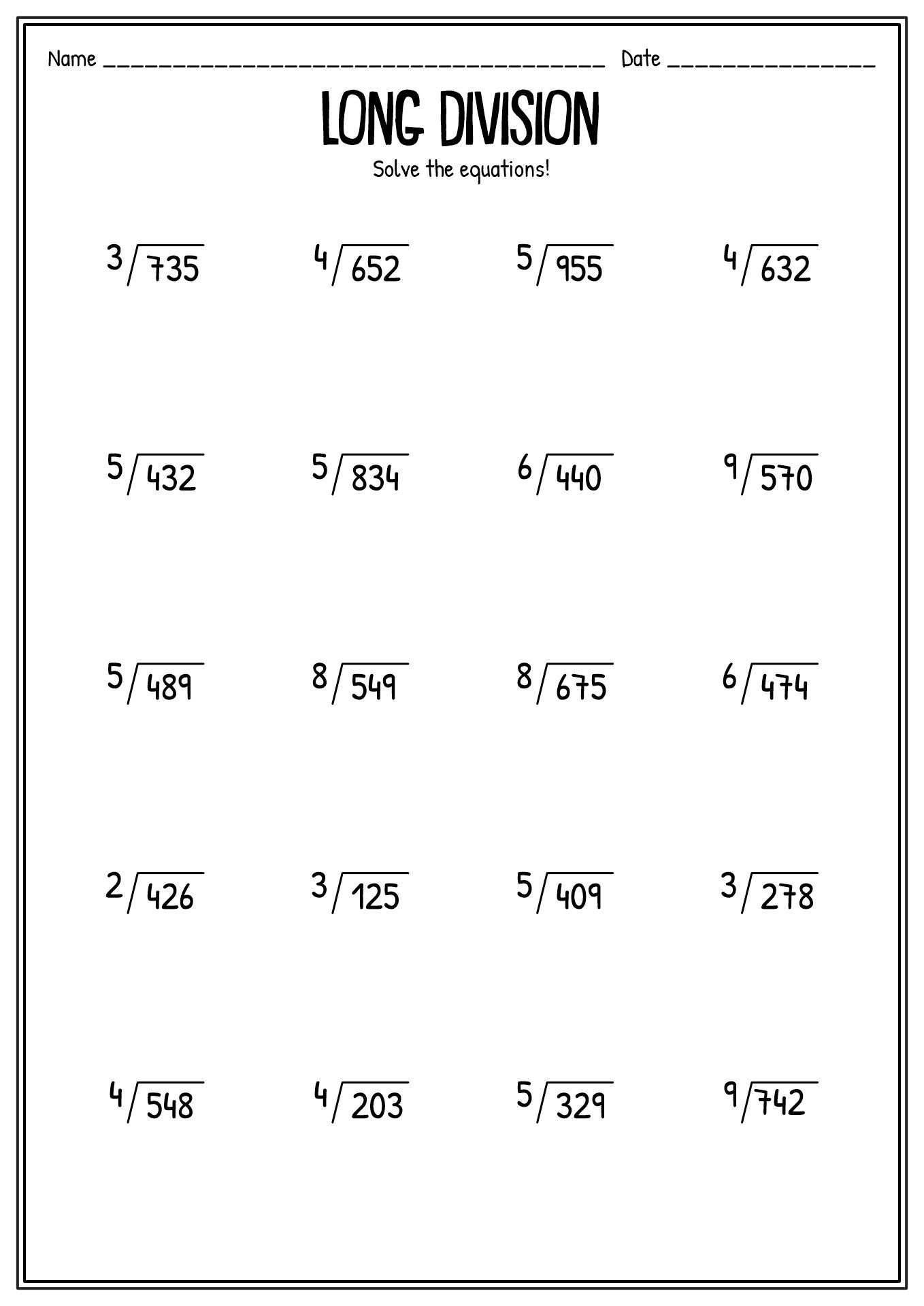Printable Division Worksheets Grade 4 Image
