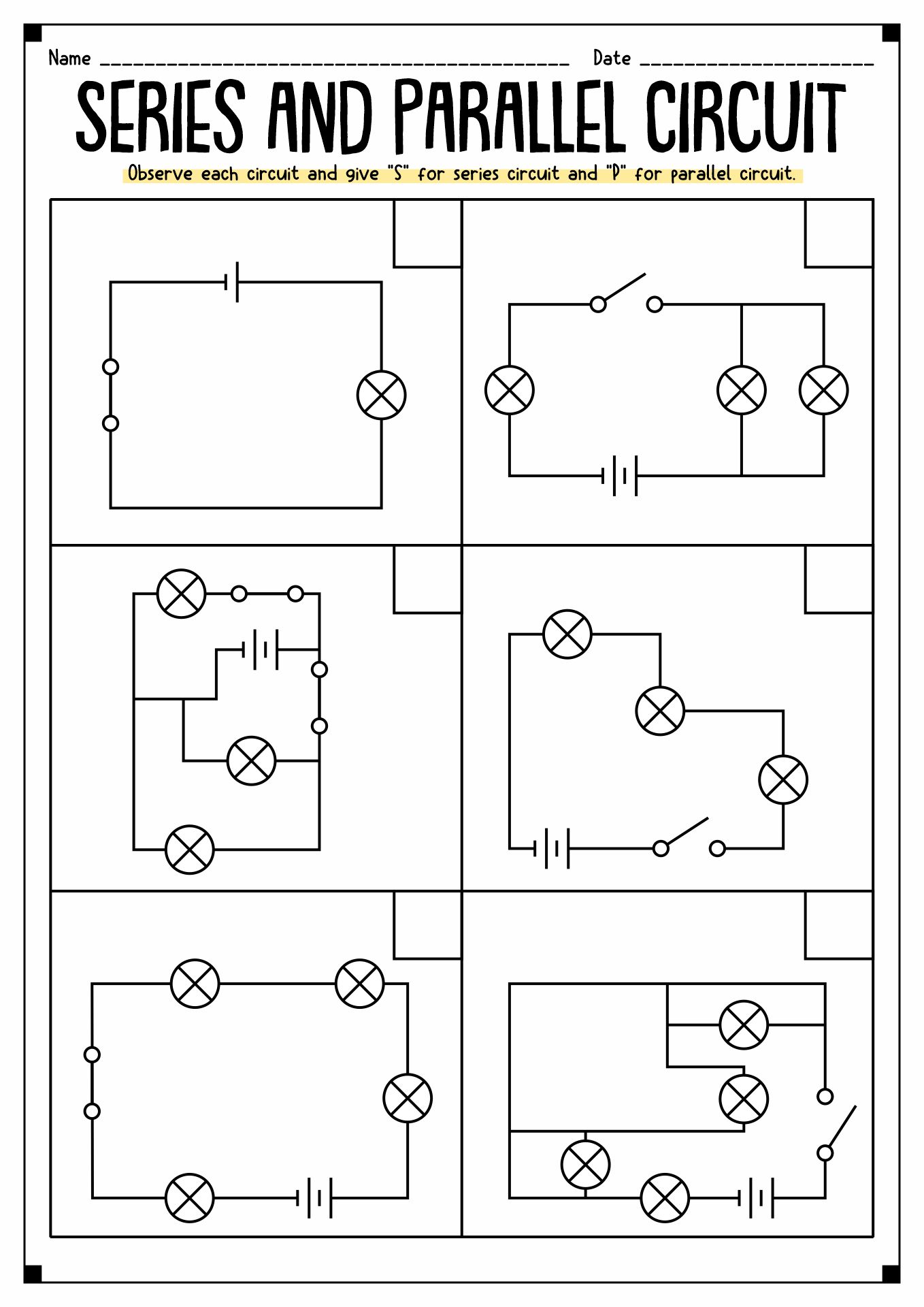 Series and Parallel Circuit Diagram Worksheet Image