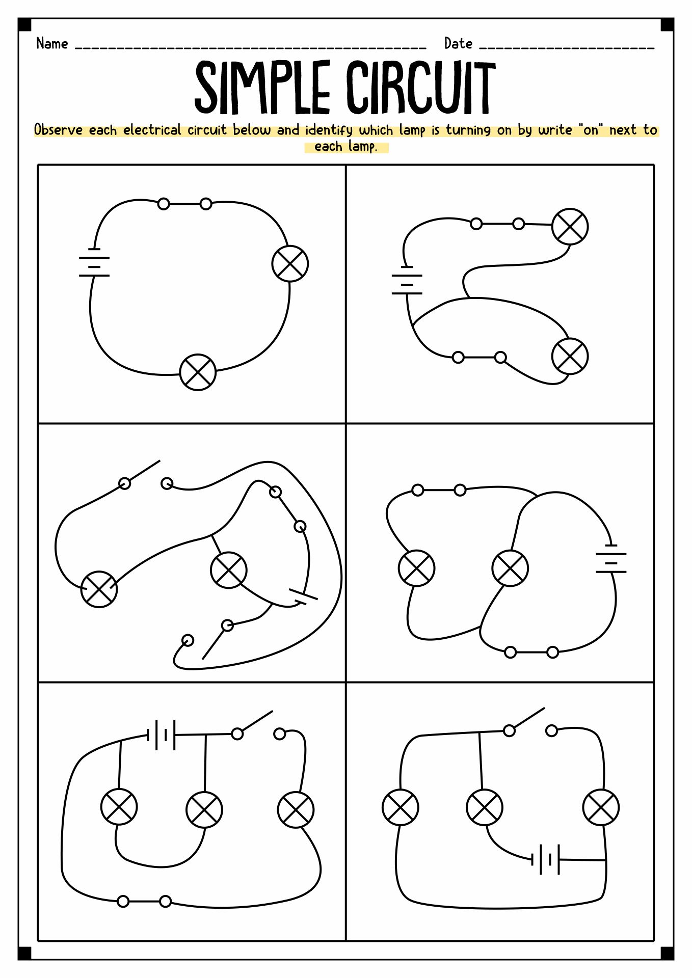 Simple Circuit 5th Grade Worksheet Image