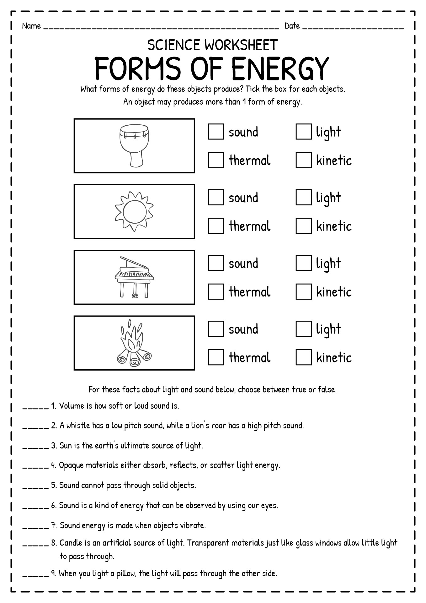 Sound and Light Worksheets 4th Grade Image