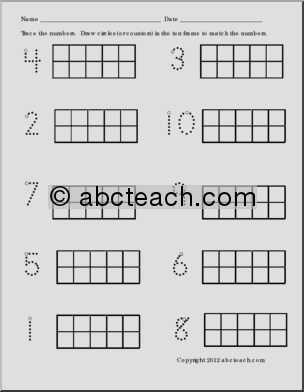 Ten Frames with Numbers to 20 Worksheets