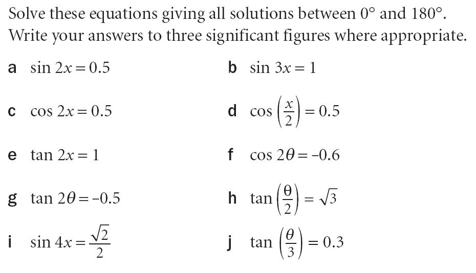 Trig Equations Worksheet Image