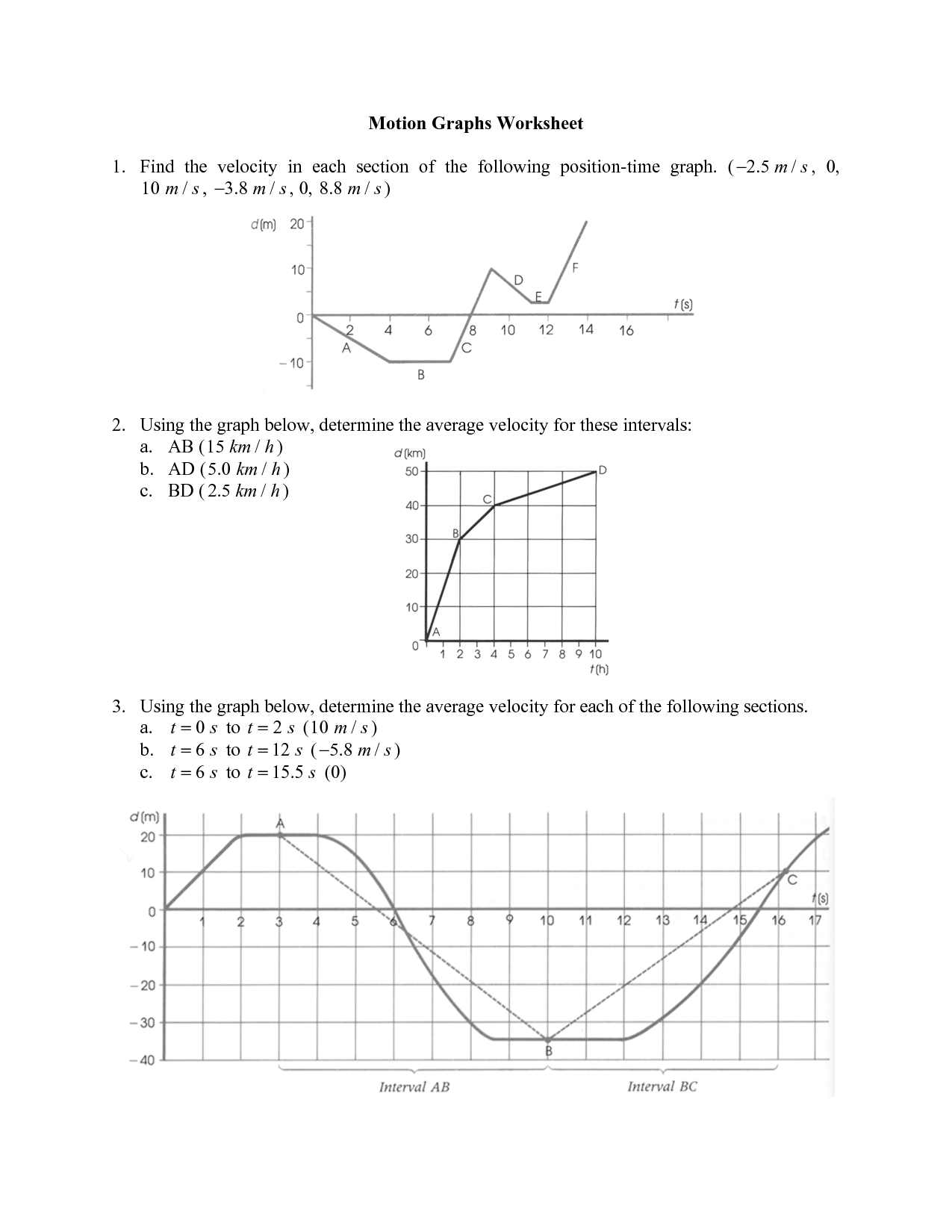 Velocity Time Graph Worksheet Image
