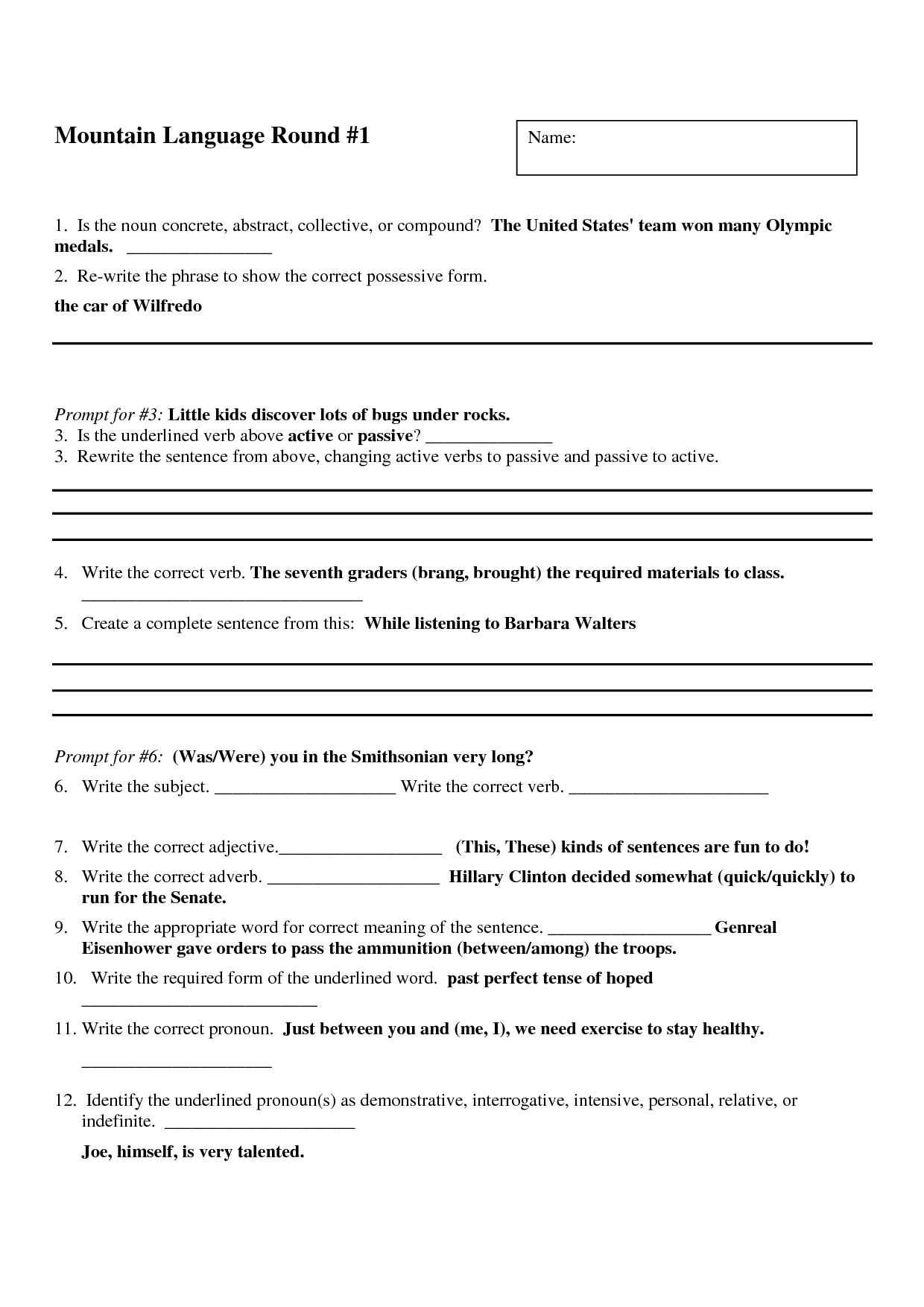 7th Grade Language Arts Worksheets Printable Image
