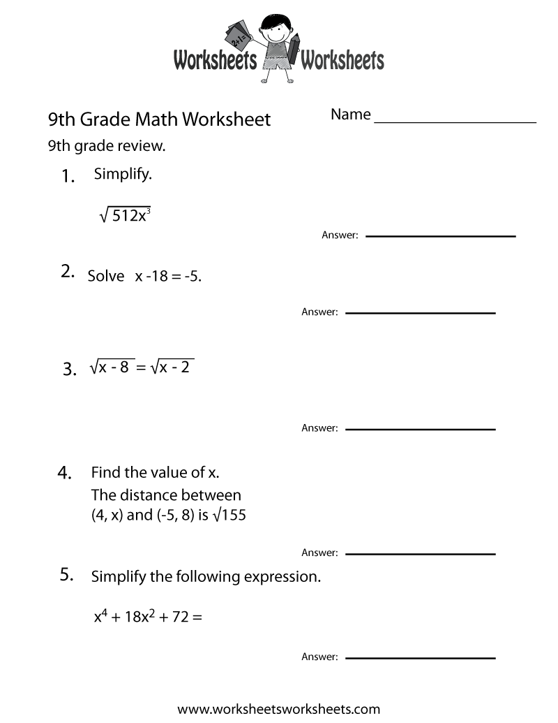 9th Grade Algebra Practice Worksheets