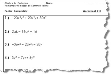 Algebra Factoring Polynomials Worksheets with Answers Image