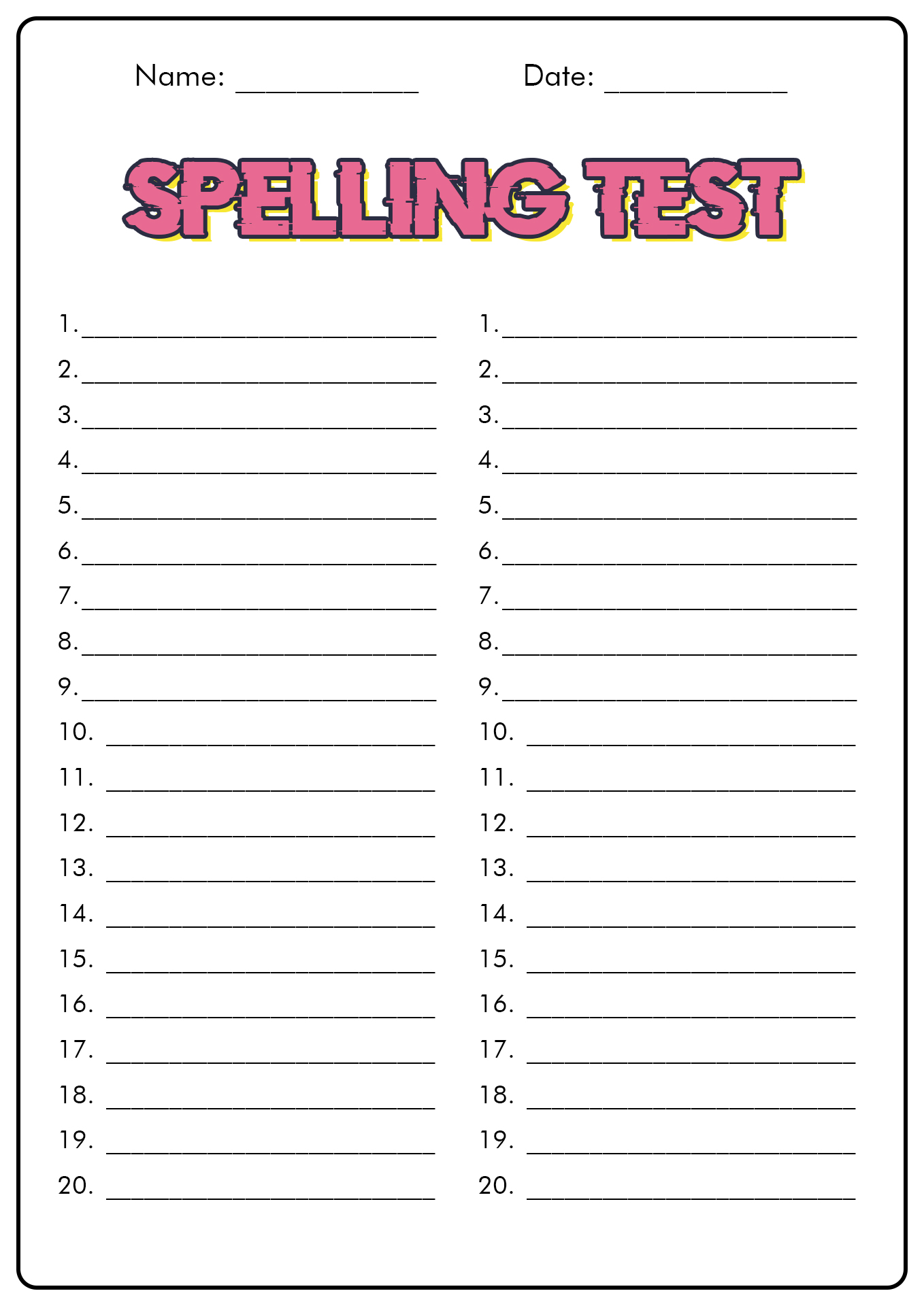 Free Printable Blank Spelling Worksheets Kindergarten 1st Grade 2nd Grade 3rd Grade 4th