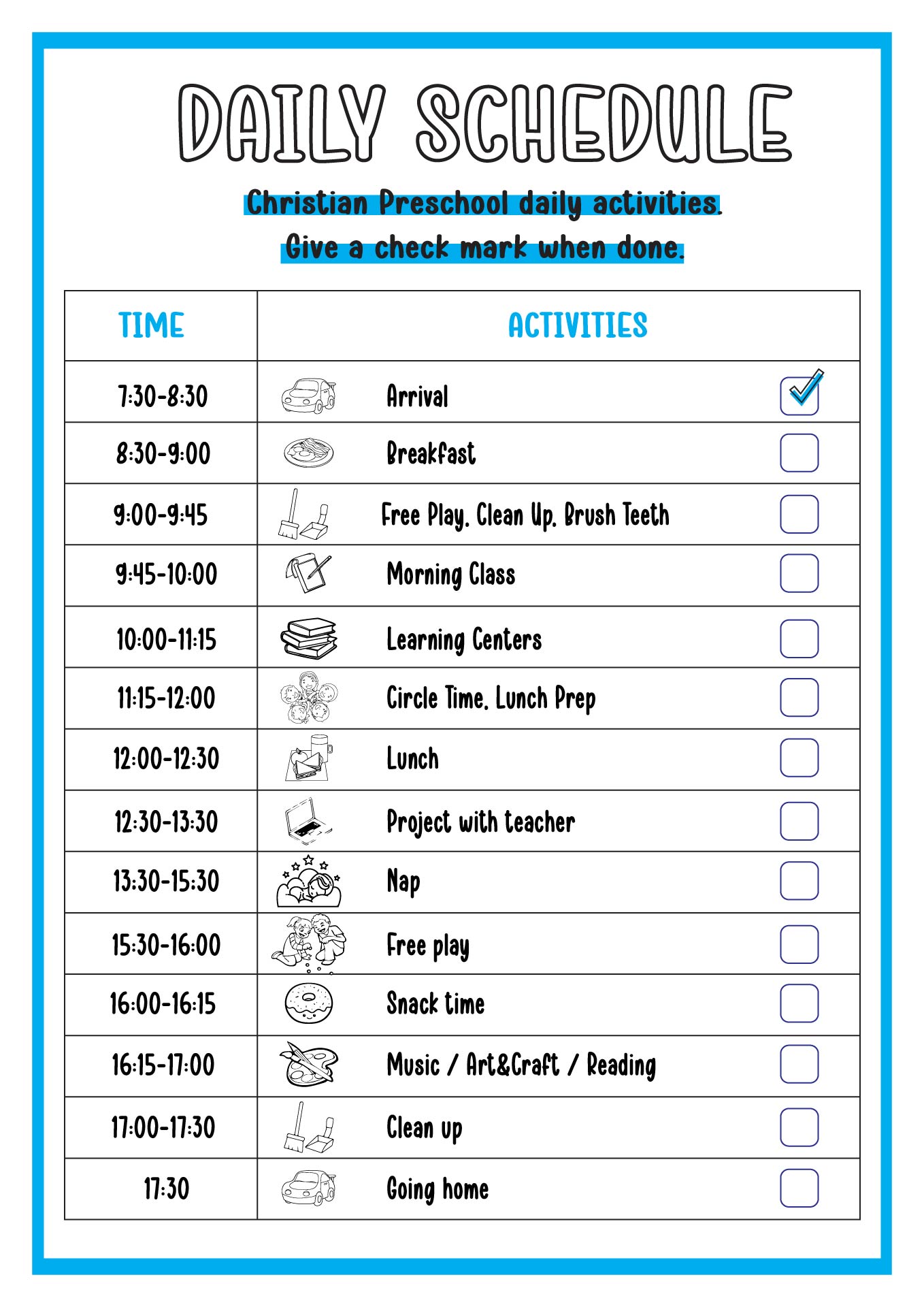 Christian Preschool Daily Schedule Image