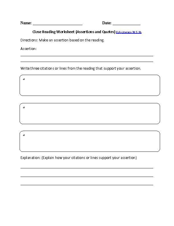 Common Core 5th Grade Reading Worksheets
