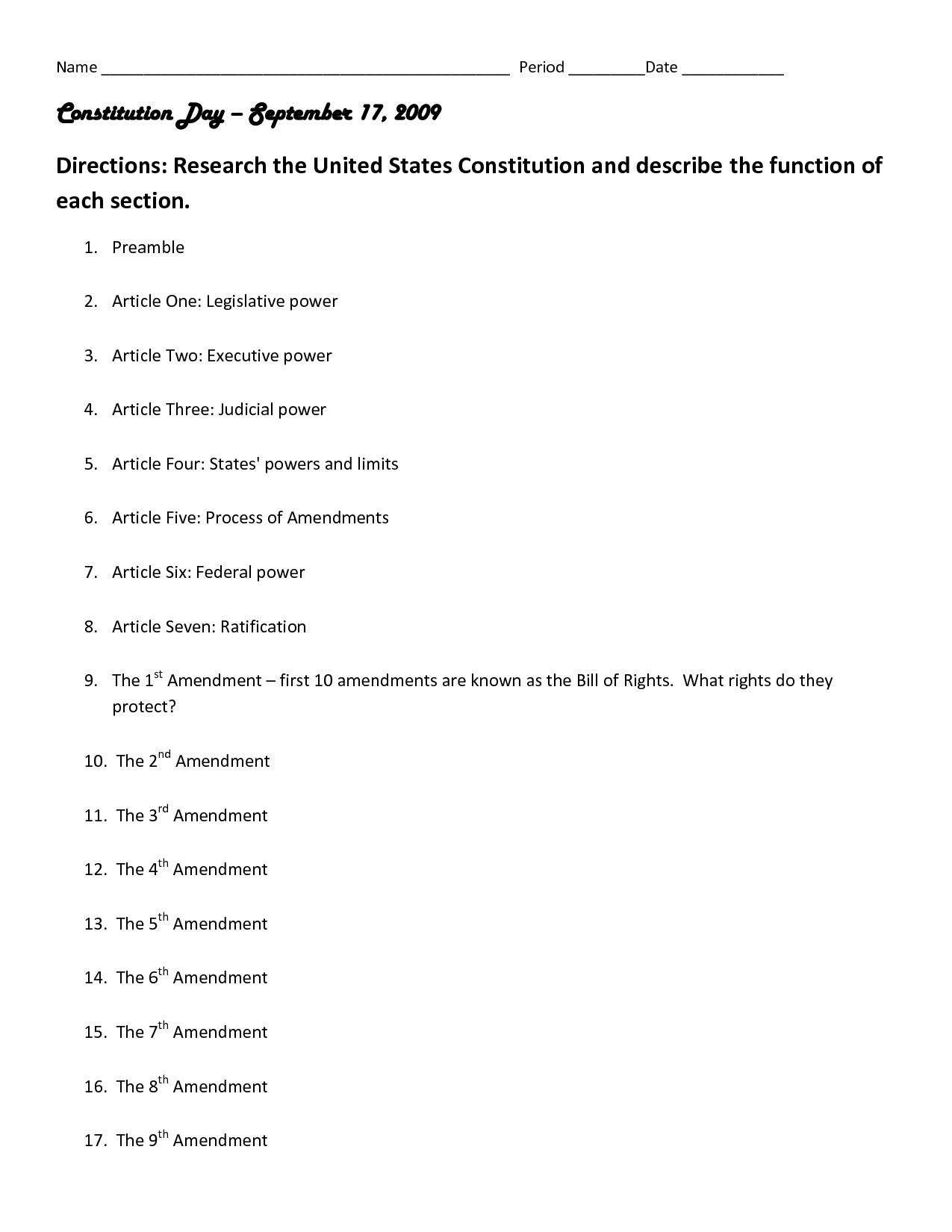 Constitution Day Worksheets Image