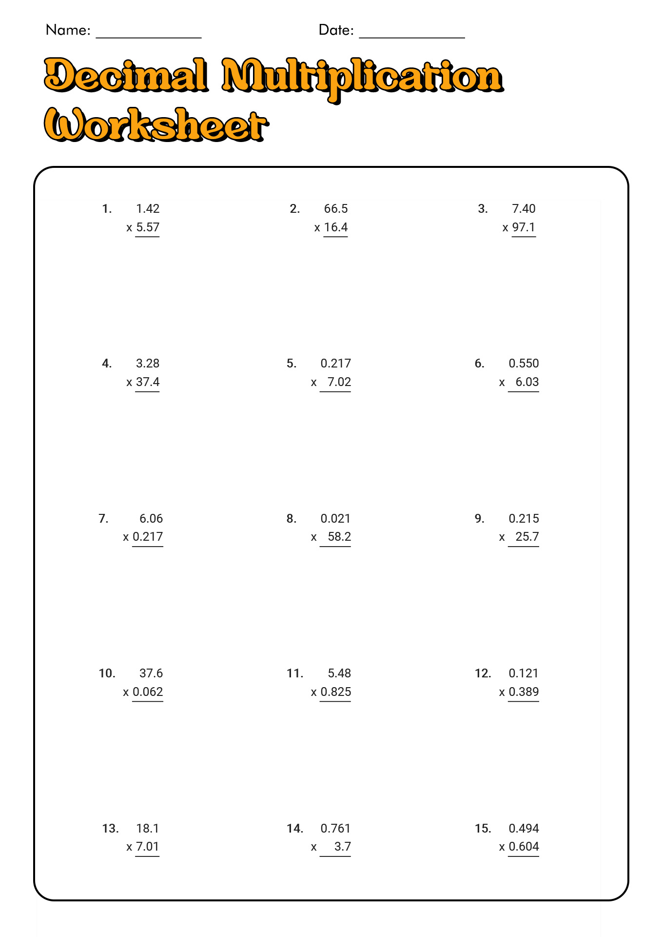 Decimal Multiplication Worksheets Image