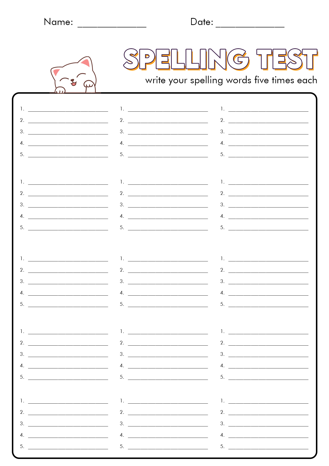 Free Printable Blank Spelling Worksheets Image