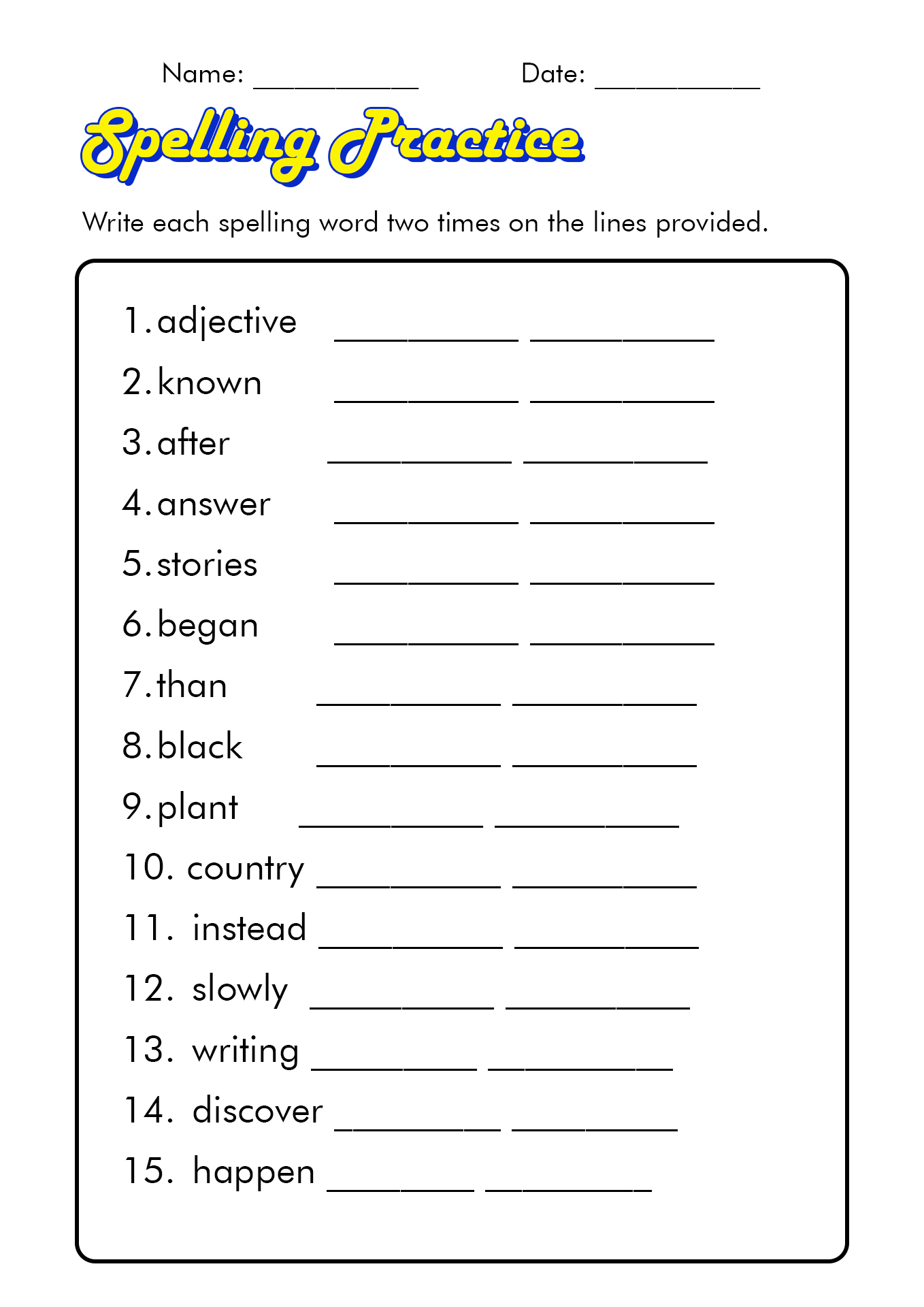 Free Printable Spelling Worksheets